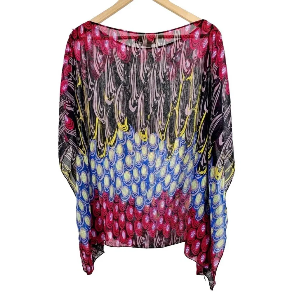 Silk Y2K M Swim Coverup Vintage Peacock Swimwear Cover Bathing Suit Top Mingle